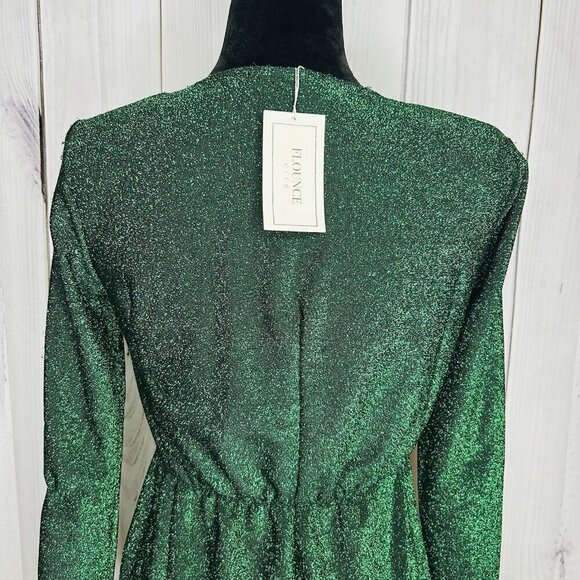 NWT Flounce Club London Jersey Wrap Front Mini Dress Sparkle Green Sz US 6 UK 10 - Picture 9 of 11